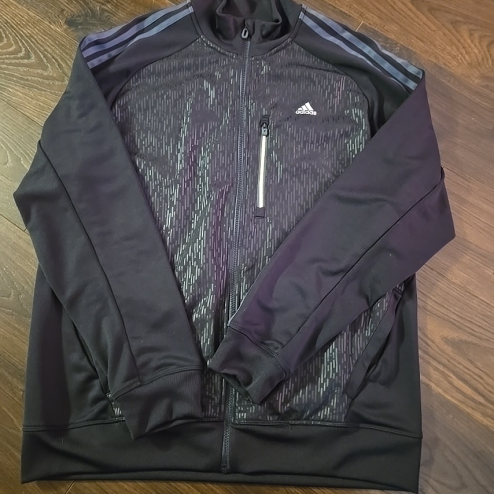 Adidas Men's Climate Black Track Jacket with Reflective Chest Pocket